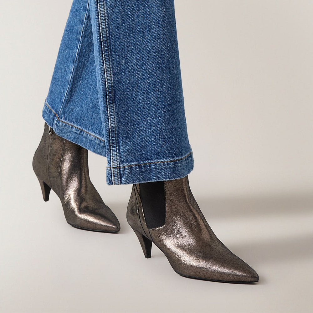 POINT STREET - METAL CONE HEELED BOOTIE PEWTER