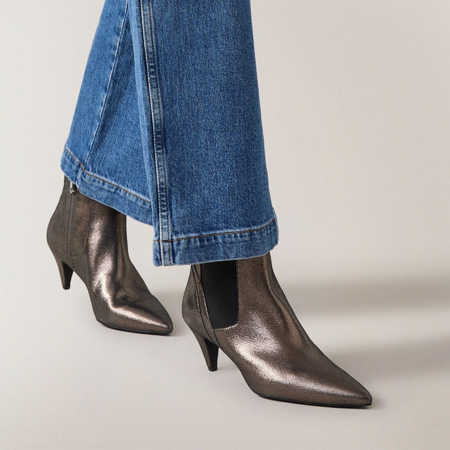 POINT STREET - METAL CONE HEELED BOOTIE PEWTER