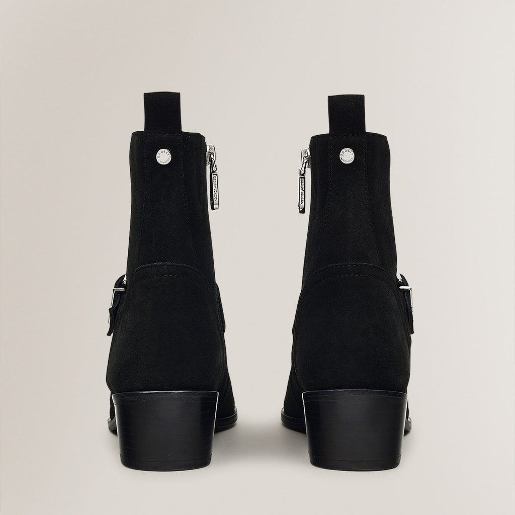 MAYFLOWER LANE BUCKLE SUEDE WESTERN BOOT BLACK