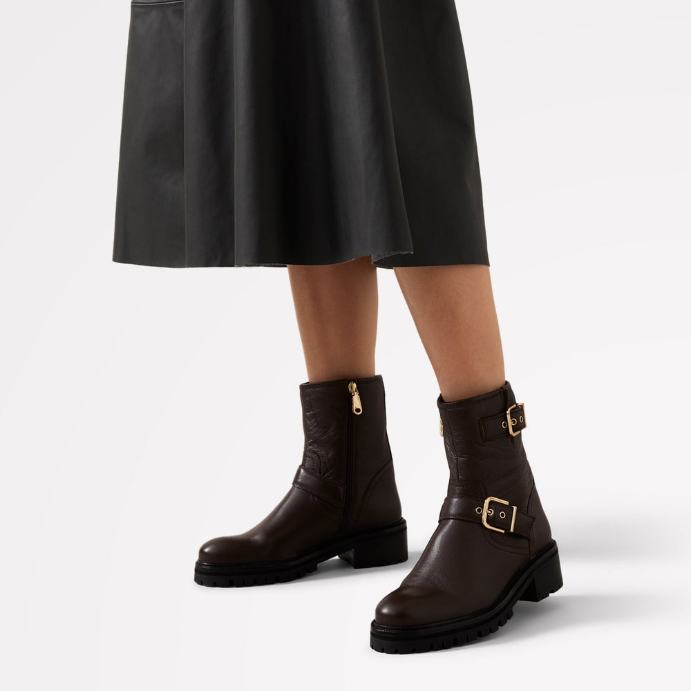 HEATH STREET BUCKLE BIKER BOOT WALNUT