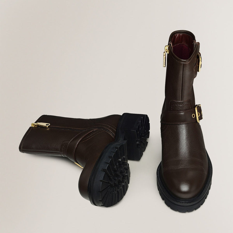 HEATH STREET BUCKLE BIKER BOOT WALNUT