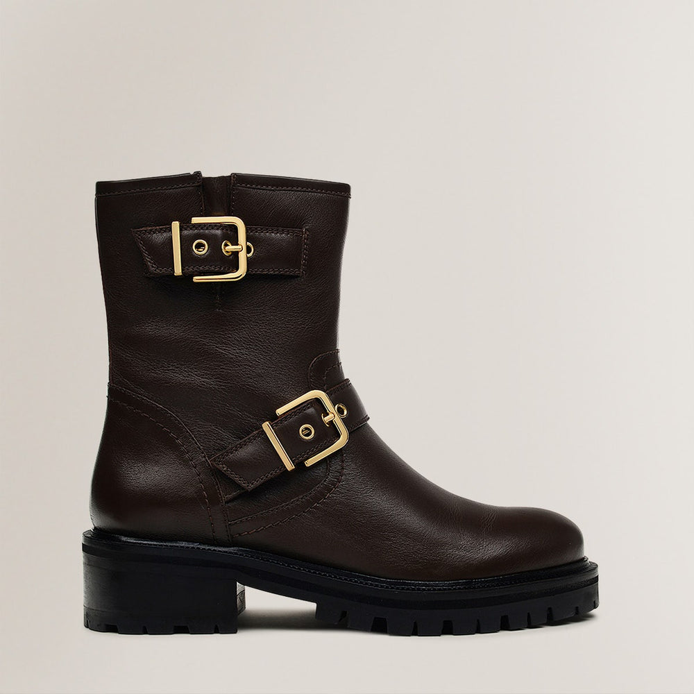 HEATH STREET BUCKLE BIKER BOOT WALNUT