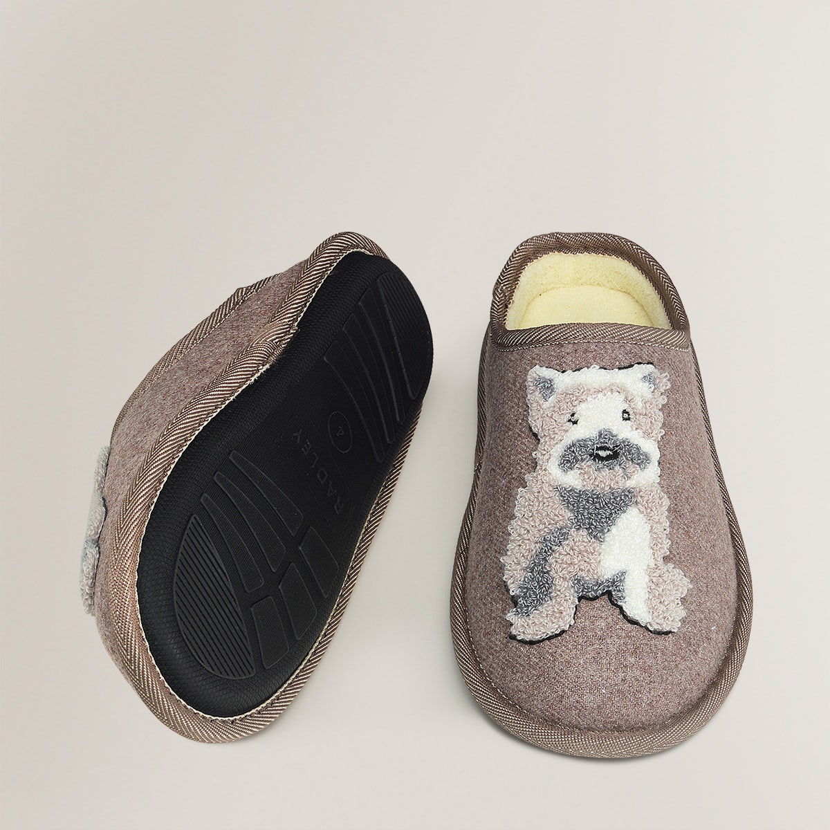 RADLEY & FRIENDS EMBROIDERED SLIPPER MULE TAUPE