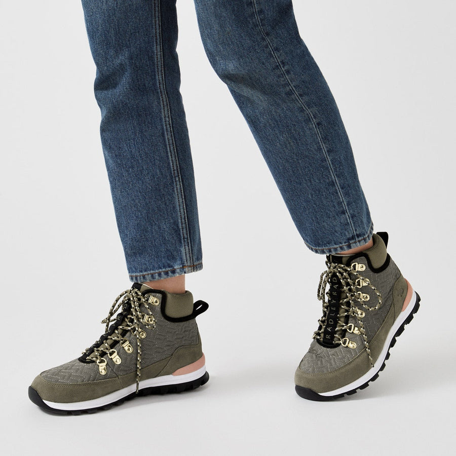 Islington Green UK 3 / EUR 36 Leather Quilted Trek Hiker in Khaki  -  Q6938362A