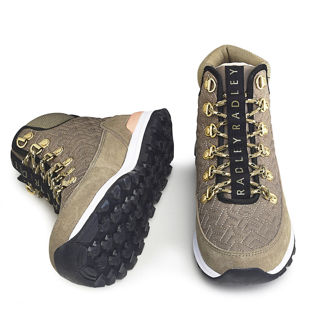 Islington Green UK 3 / EUR 36 Leather Quilted Trek Hiker in Khaki  -  Q6938362A