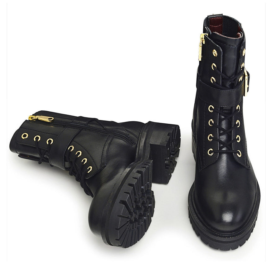 Guards Parade UK 3 / EUR 36 Leather Chunky Military Boot in Black  -  Q7153001A