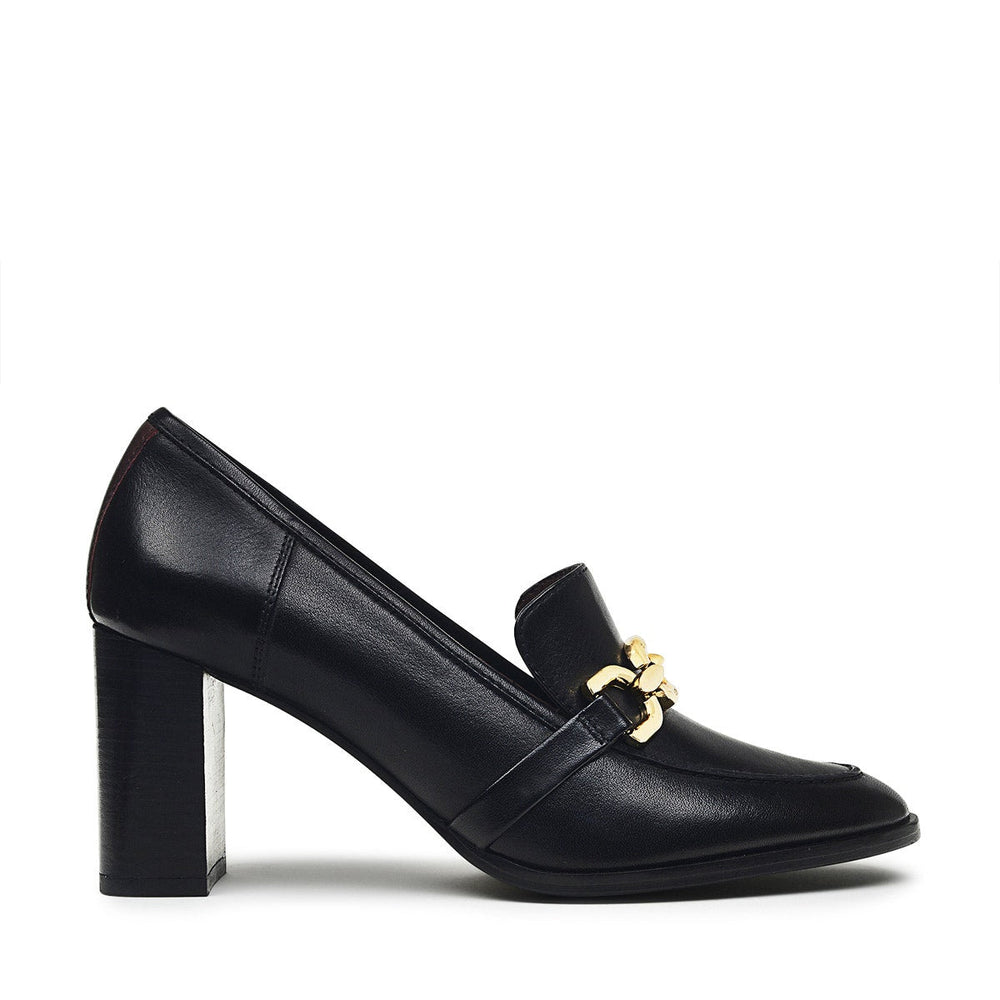 CAVENDISH MEWS CHUNKY CHAIN HEELED LOAFER BLACK