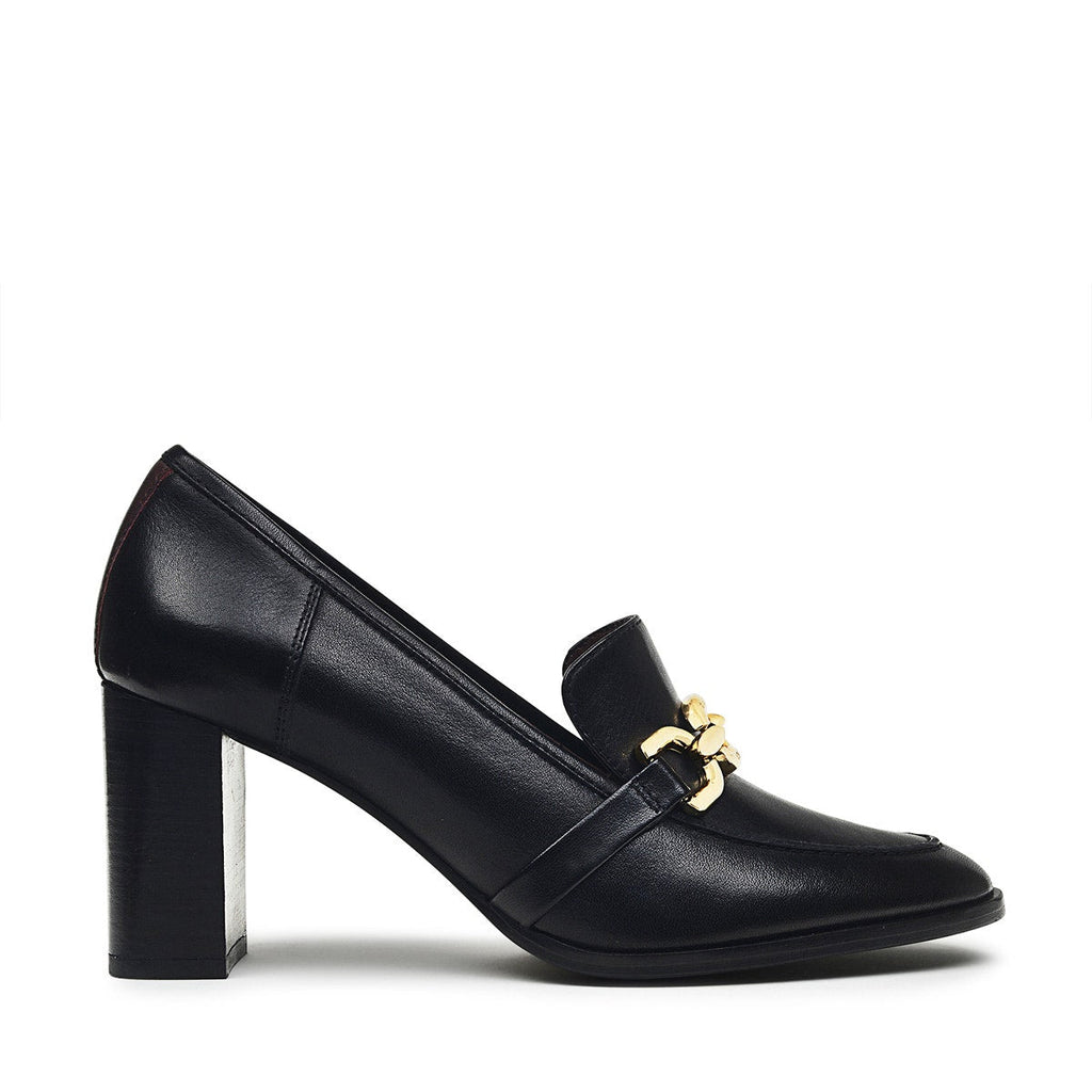 CAVENDISH MEWS CHUNKY CHAIN HEELED LOAFER BLACK