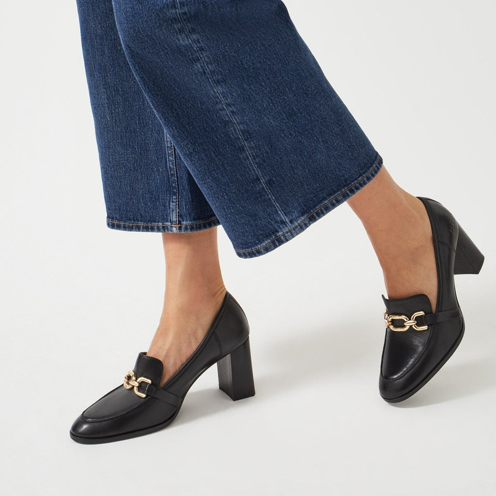 CAVENDISH MEWS CHUNKY CHAIN HEELED LOAFER BLACK