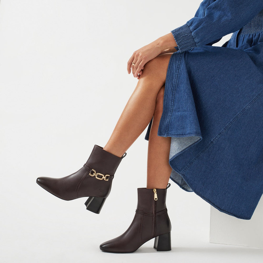 CAVENDISH CLOSE CHUNKY CHAIN ANKLE BOOT DARK CHERRY
