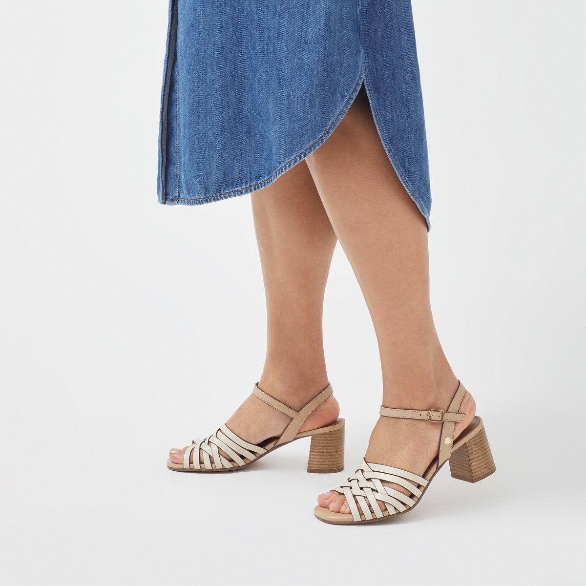 CROSSWAYS ROAD WEAVE BLOCK HEELED SANDAL BIRCH
