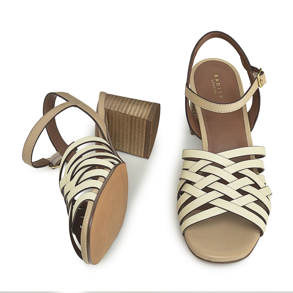 CROSSWAYS ROAD WEAVE BLOCK HEELED SANDAL BIRCH