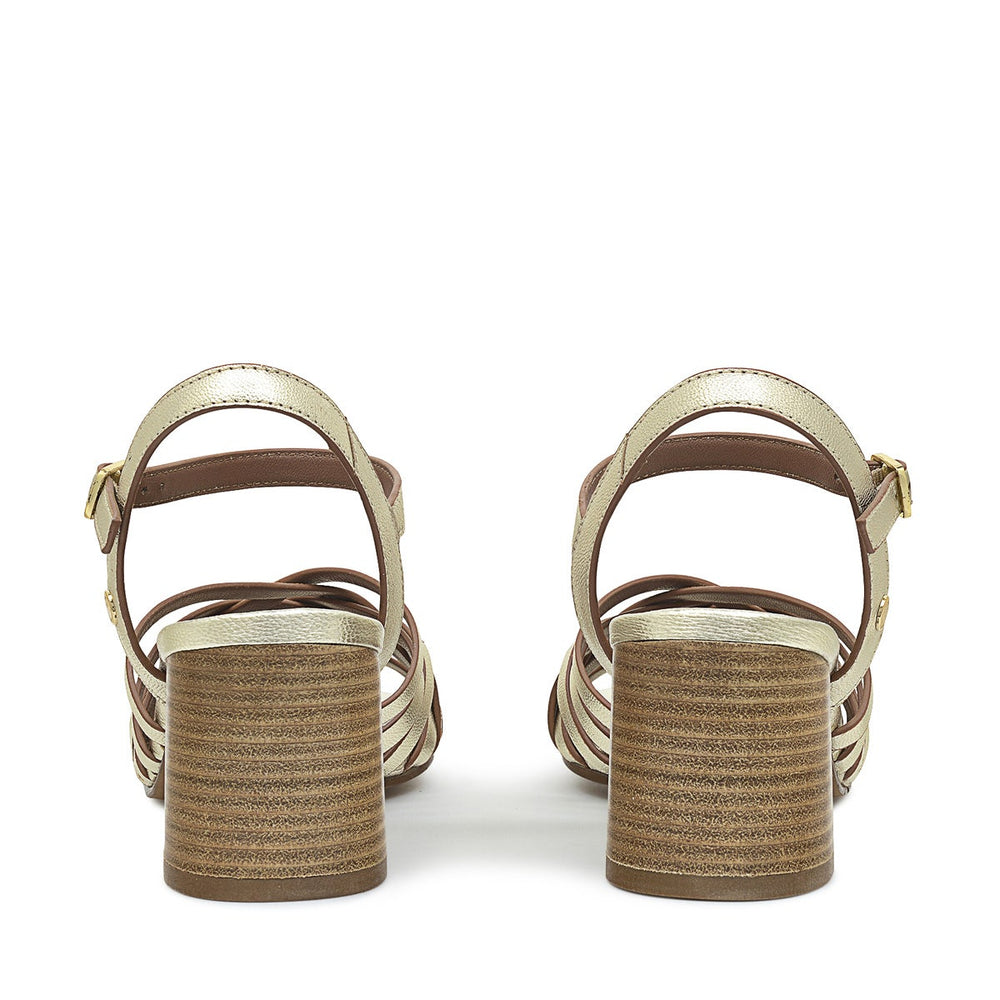 CROSSWAYS ROAD - MET WEAVE BLOCK HEELED SANDAL SOFT GOLD