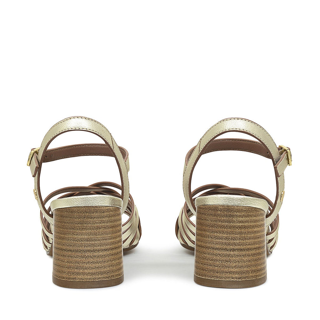 CROSSWAYS ROAD - MET WEAVE BLOCK HEELED SANDAL SOFT GOLD