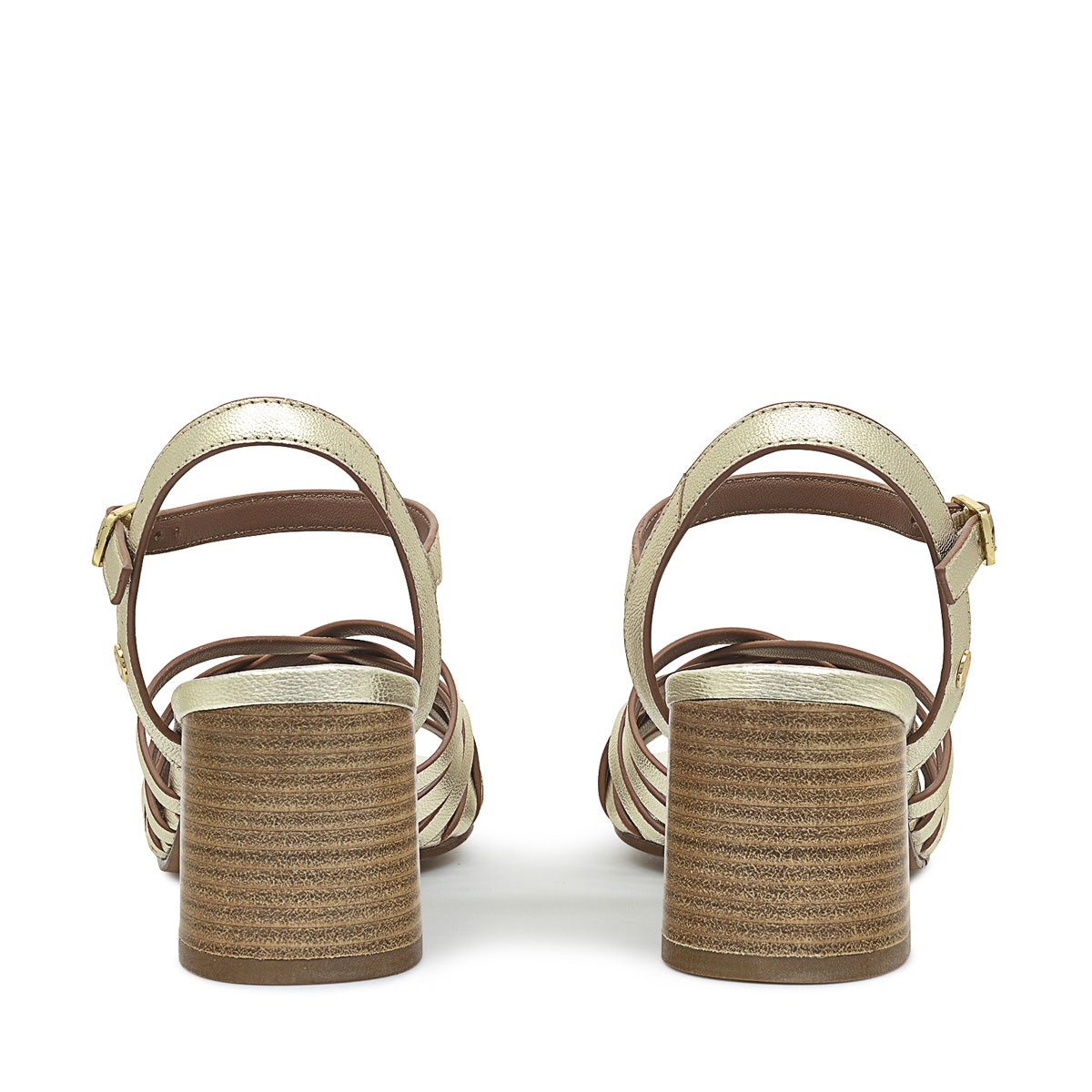 CROSSWAYS ROAD - MET WEAVE BLOCK HEELED SANDAL SOFT GOLD