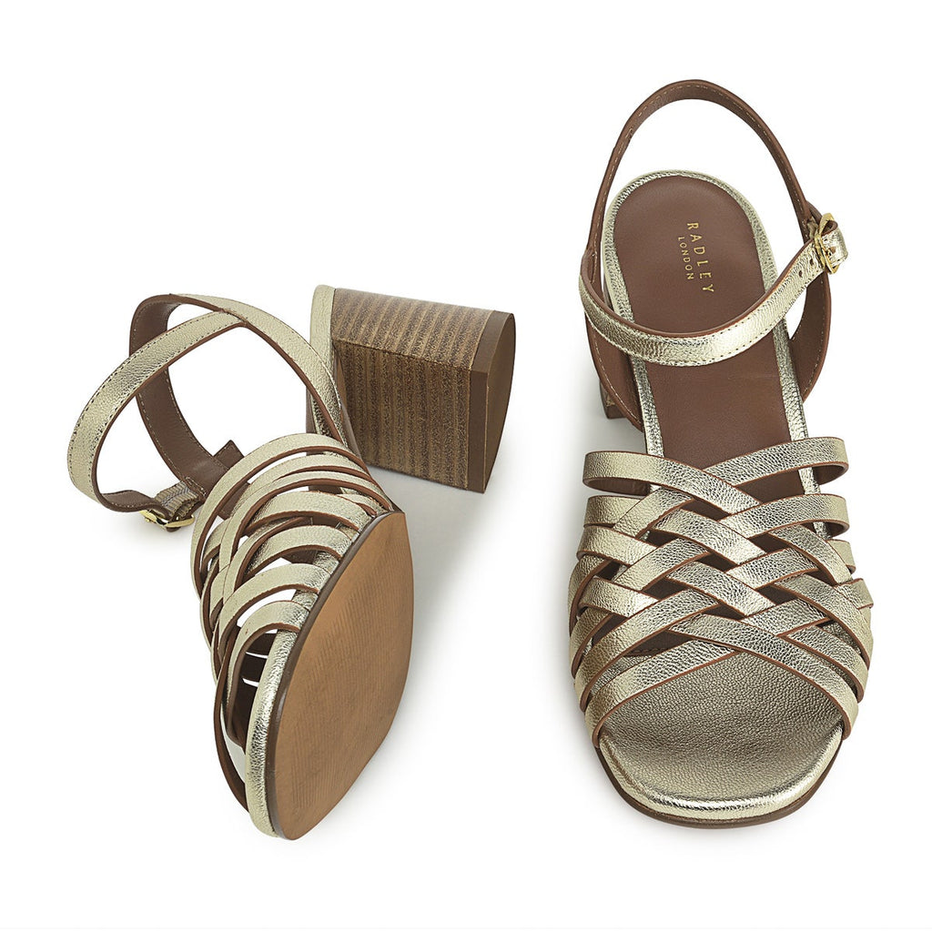 CROSSWAYS ROAD - MET WEAVE BLOCK HEELED SANDAL SOFT GOLD