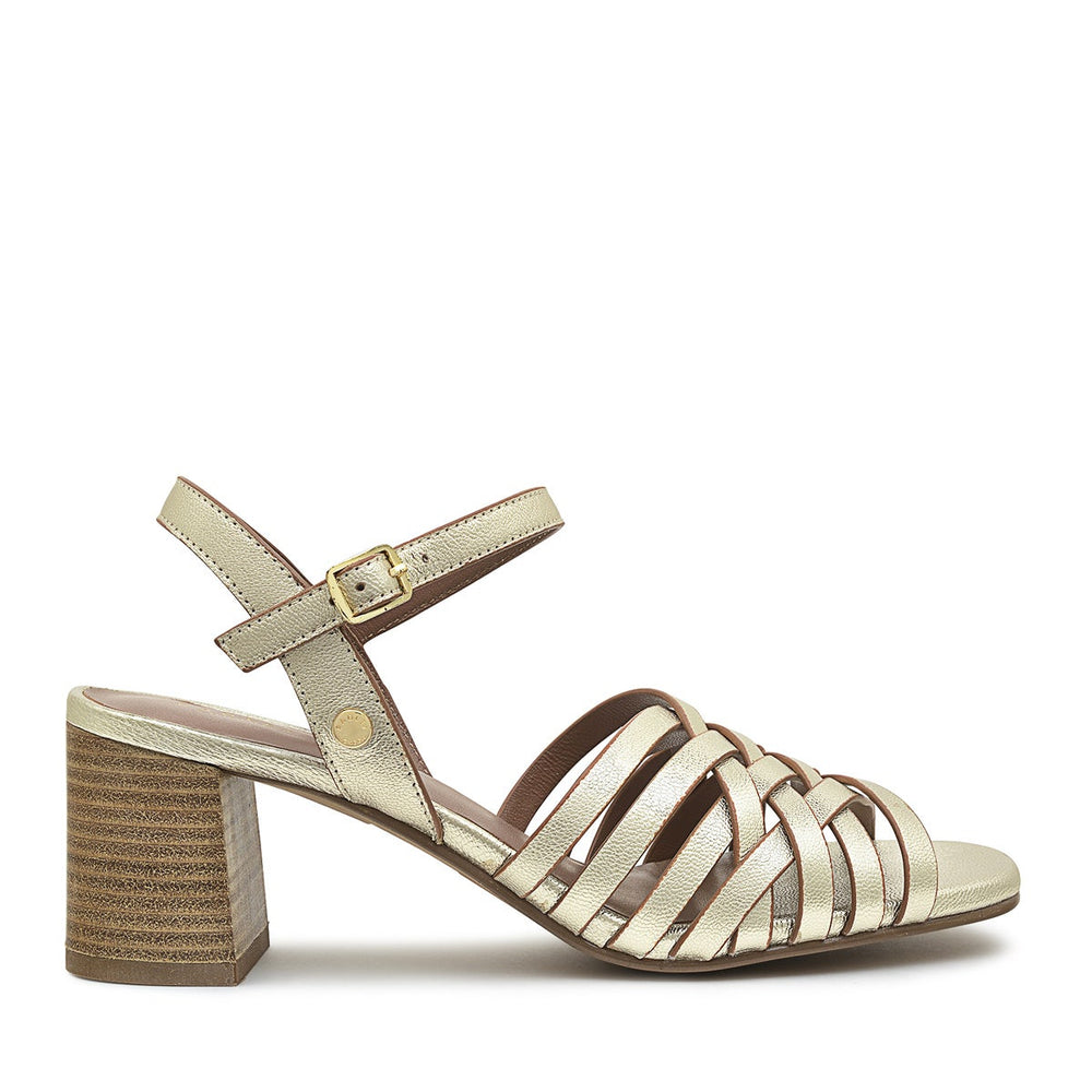CROSSWAYS ROAD - MET WEAVE BLOCK HEELED SANDAL SOFT GOLD