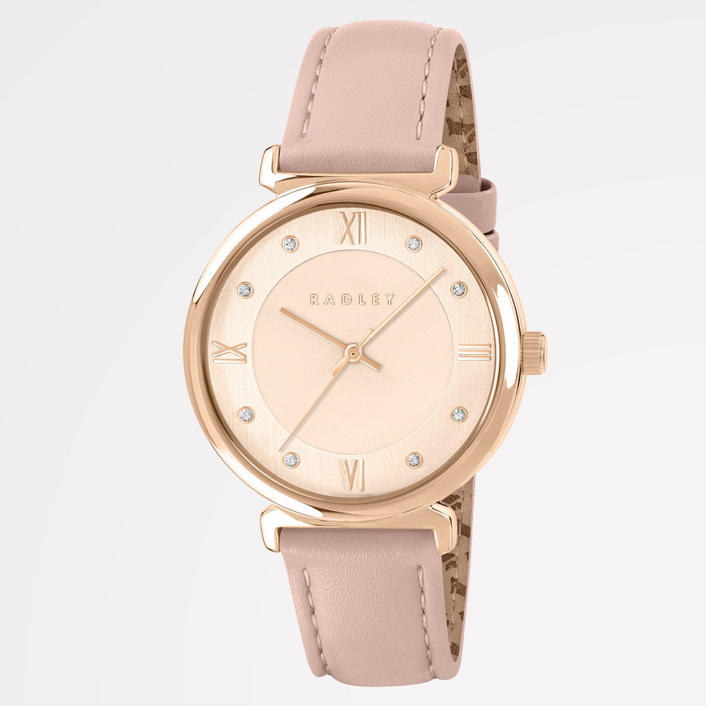 Roman Crescent Leather Strap Watch Pink - RY21856