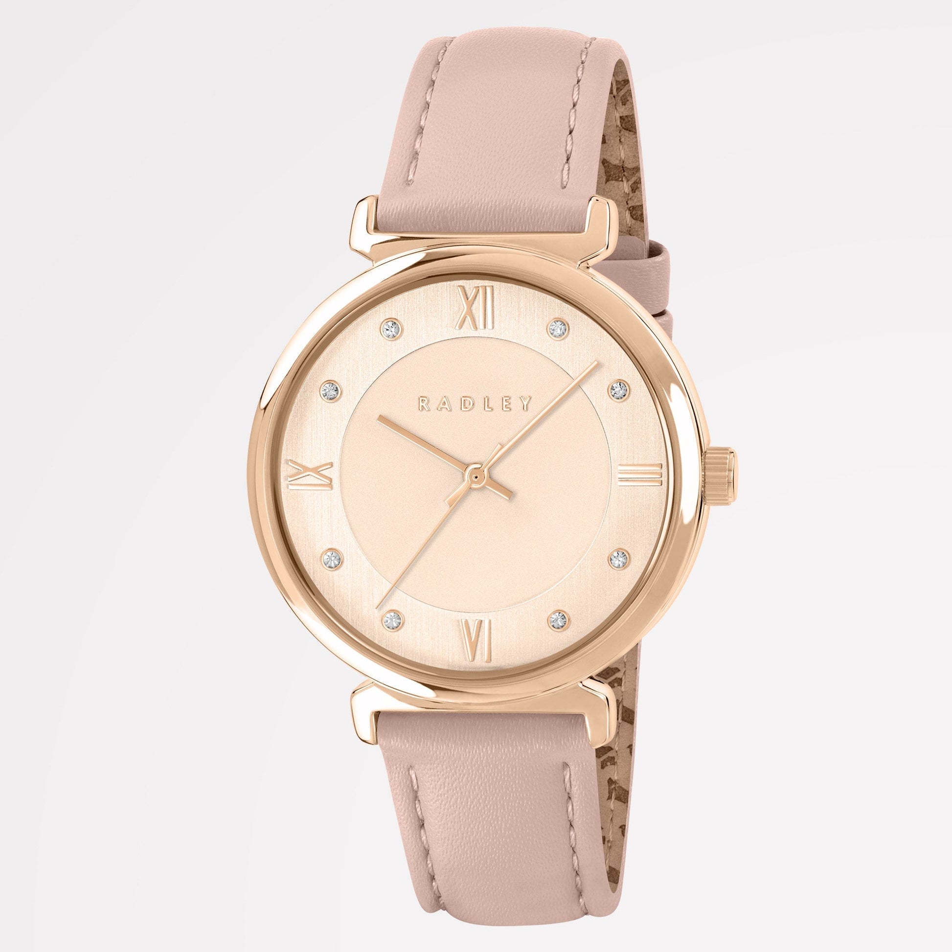 Roman Crescent Leather Strap Watch Pink - RY21856