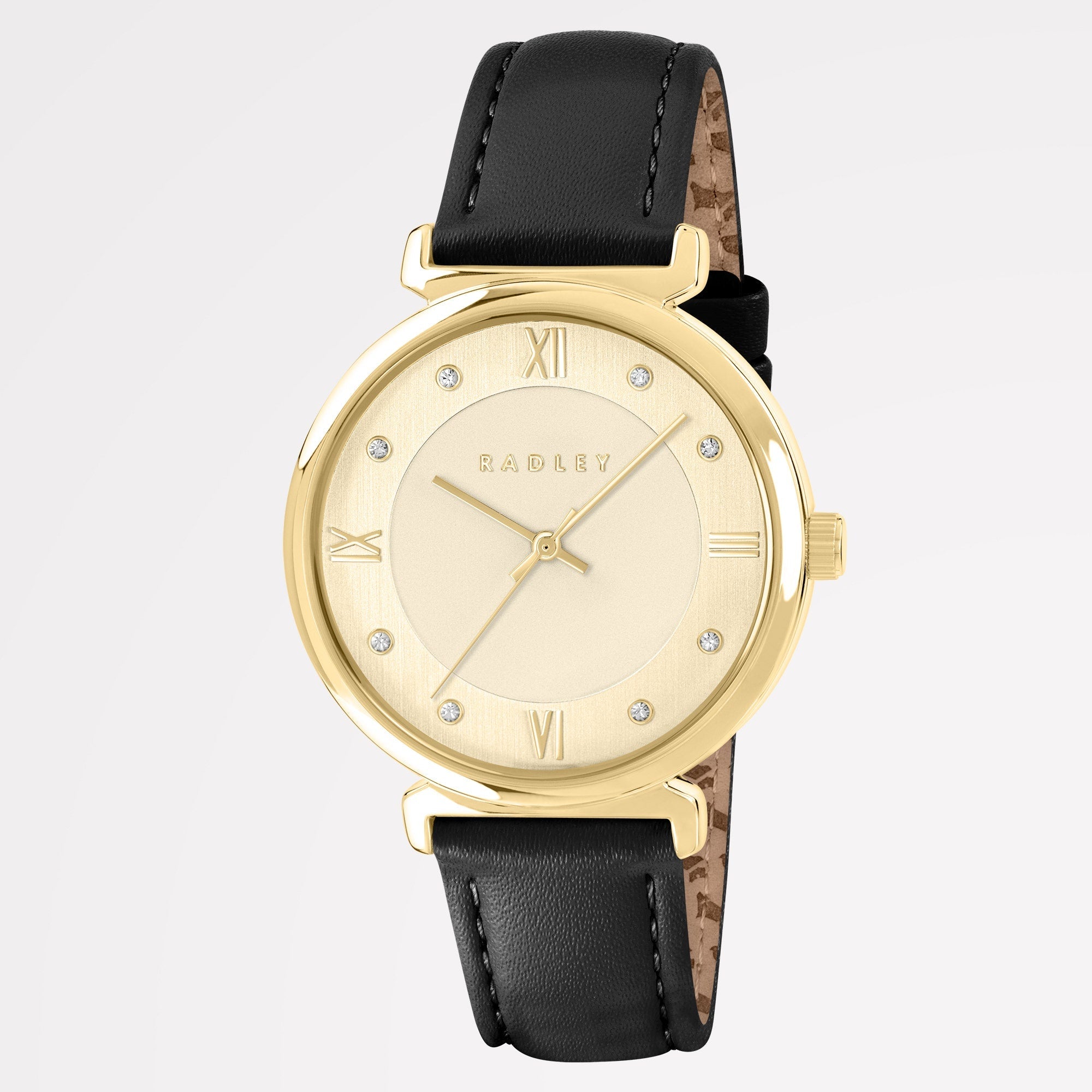 ROMAN CRESCENT LEATHER STRAP WATCH BLACK