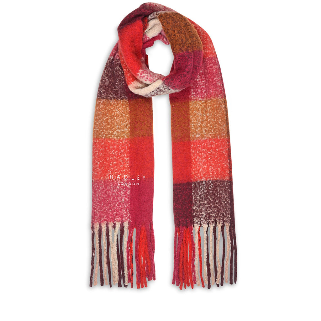 Fluffy Check Fabric Scarf in Crimson - S6884551