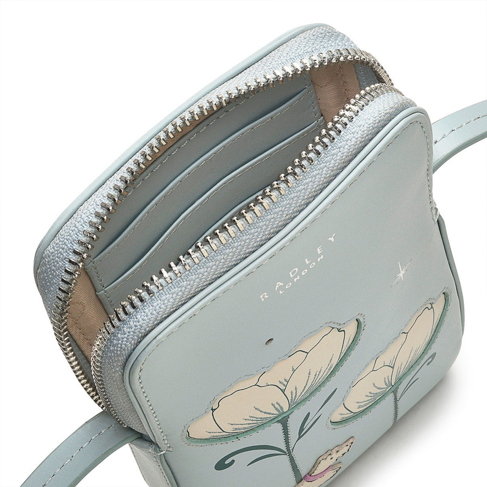 Spring Rose Leather Medium Zip Around Phone Crossbody in Seafoam - S9257367