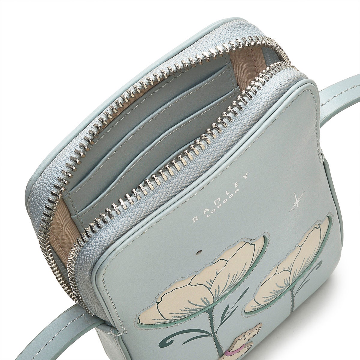 Spring Rose Leather Medium Zip Around Phone Crossbody in Seafoam - S9257367