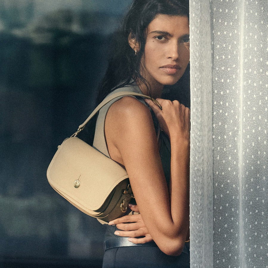 Bathurst Mews Leather Small Ziptop Crossbody Bag in Stone - 110650