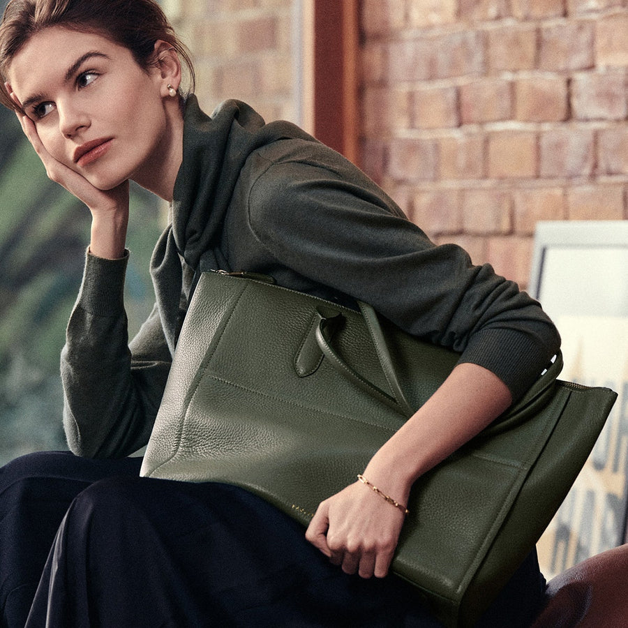 Oak Street Medium Ziptop Tote Dark Olive - 110187