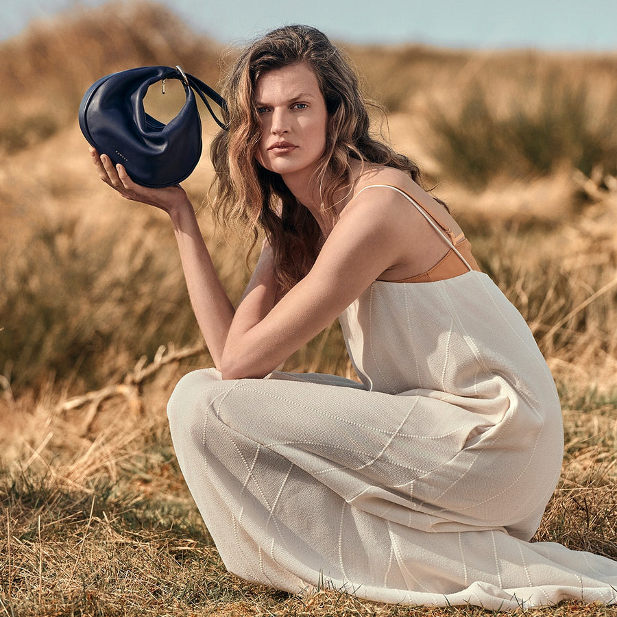 The Harrington Leather Medium Ziptop Clutch Bag in Evenfall - 111452