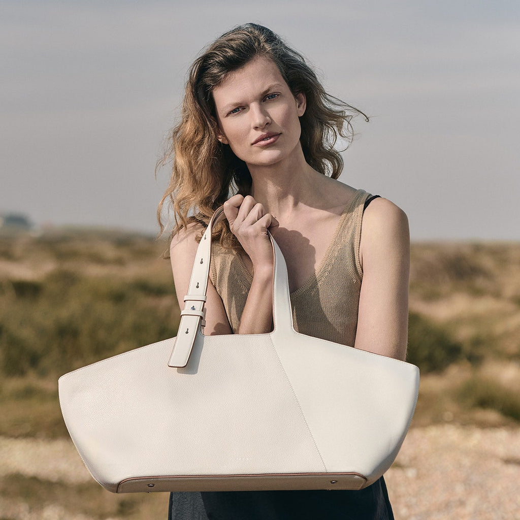 Freda Lane Leather Large Ziptop Shoulder Bag in Chalk - 111447