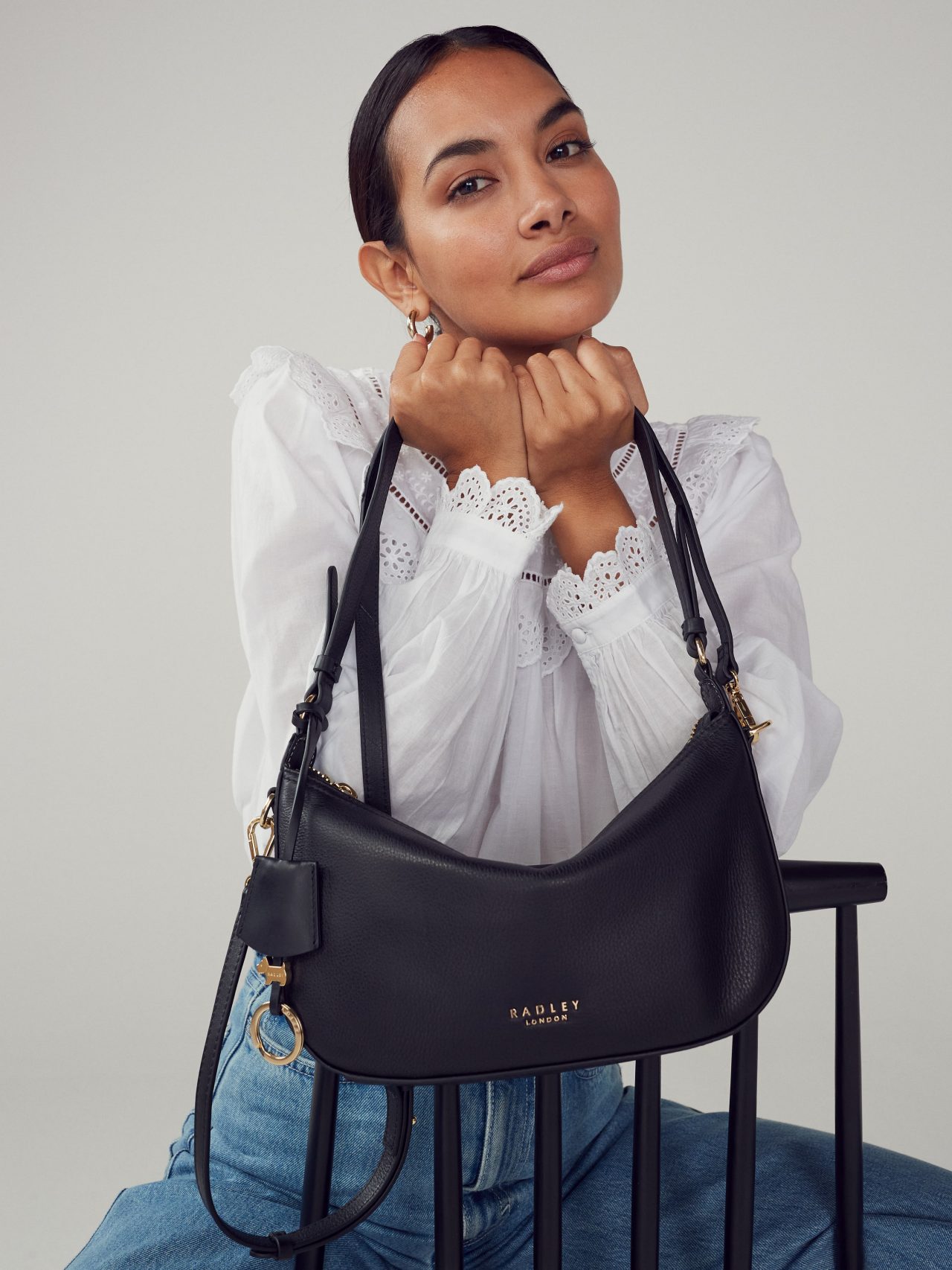 Model with Summerstown leather handbag